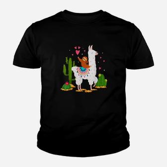 Cute Sloth Riding Llama Cactus Love Valentine Youth T-shirt - Monsterry UK