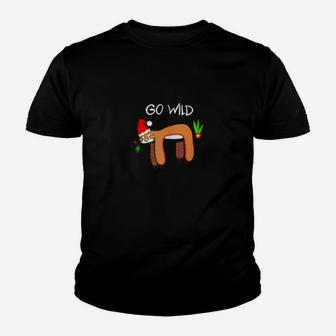 Cute Sloth Slow Lazy Animal Santa Hat Youth T-shirt - Monsterry