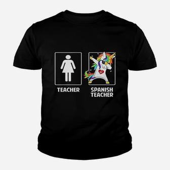 Cute Spanish Teacher Unicorn Dabbing Funny School Team Gifts Youth T-shirt | Crazezy AU