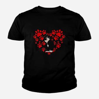 Cute Tuxedo Valentines Day Hearts For Cat Lovers Youth T-shirt | Crazezy