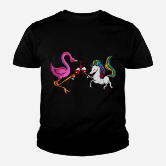 Cute Unicorn And Flamingo Bird Rainbow Wine Party Youth T-shirt - Thegiftio UK