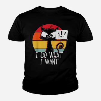 Cute Vintage Cat | Retro Cat | I Do What I Want | Black Cat Youth T-shirt | Crazezy CA