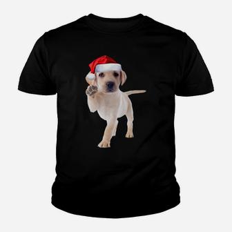 Cute Yellow Lab Puppy Shirt Santa Hat Funny Christmas Gift Youth T-shirt | Crazezy