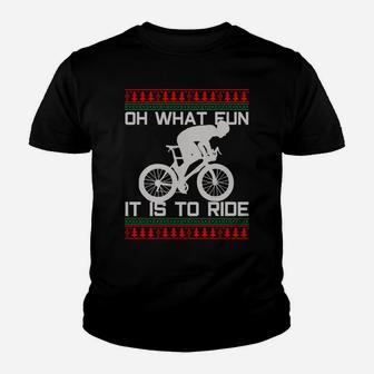 Cyclist Gift - Oh What Fun Ugly Christmas Cycling Road Bike Youth T-shirt | Crazezy