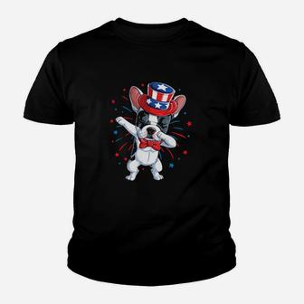 Dabbing French Bulldog 4Th Of July American Flag Youth T-shirt - Monsterry