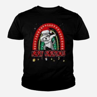 Dabbing Miniature Schnauzer Dog Boho Rainbow Funny Christmas Youth T-shirt | Crazezy