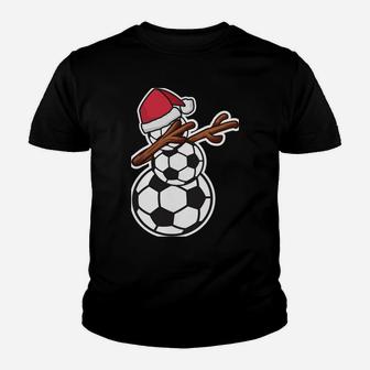 Dabbing Snowman Soccer Pajama Christmas Youth T-shirt | Crazezy
