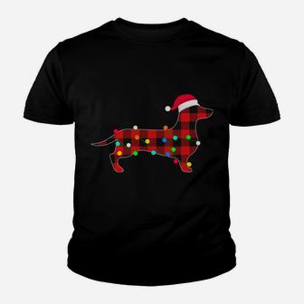 Dachshund Christmas Lights Funny Red Plaid Dog Dad Mom Sweatshirt Youth T-shirt | Crazezy