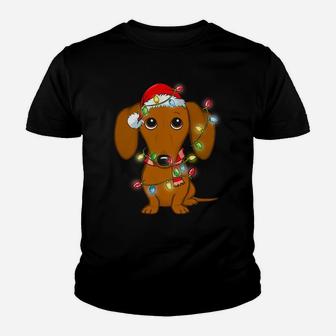 Dachshund Christmas Tree Dachshund Santa Hat Light Xmas Gift Sweatshirt Youth T-shirt | Crazezy