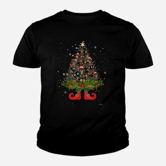 Dachshund Christmas Tree Lights Funny Santa Hat Dog Lover Youth T-shirt | Crazezy UK