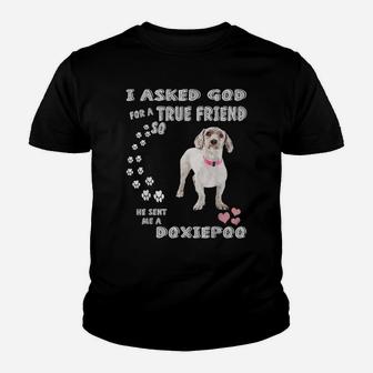 Dachshund Poodle Dog Mom, Doxiedoodle Dad Art, Cute Doxiepoo Youth T-shirt | Crazezy UK