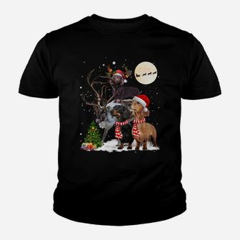 Dachshund Reindeer Xmas Lights Christmas Moon Xmas Dog Sweatshirt Youth T-shirt | Crazezy