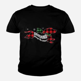 Dachshund Through The Snow Doxie Dog Plaid Christmas Gift Youth T-shirt | Crazezy