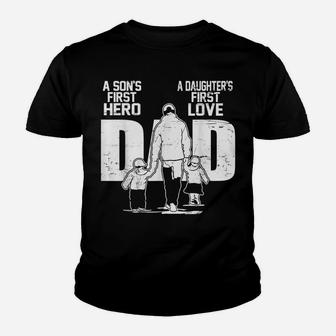 Dad A Sons First Hero Daughters First Love Father's Day Gift Youth T-shirt | Crazezy UK