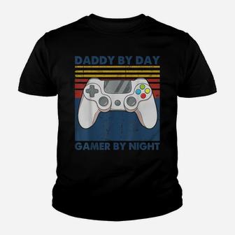 Daddy By Day Gamer By Night Funny Dad Jokes Gaming Vintage Youth T-shirt | Crazezy AU