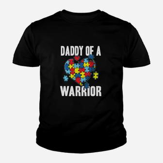 Daddy Of A Warrior Cute Autism Awareness Puzzle Youth T-shirt - Monsterry DE