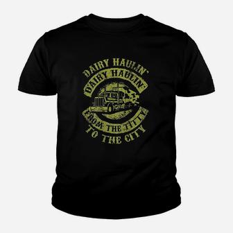 Dairy Haulin Funny Truck Drivers Trucking Backside Youth T-shirt | Crazezy