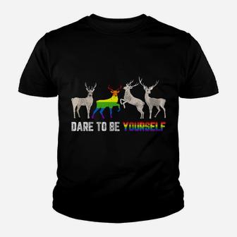 Dare To Be Yourself Elk Lgbt-Q Gay Pride Christmas Gifts Youth T-shirt | Crazezy