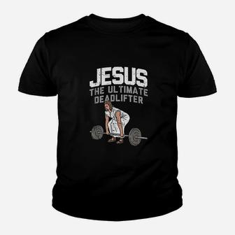 Deadlift Jesus Weightlifting Funny Workout Gym Youth T-shirt | Crazezy CA