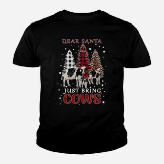 Dear Santa Just Bring Cows Christmas Buffalo Plaid Heifer Sweatshirt Youth T-shirt | Crazezy