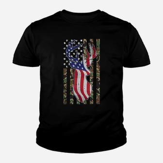 Deer Hunting 4Th Of July American Flag Camo Patriotic Hunter Youth T-shirt | Crazezy