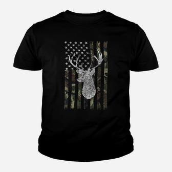 Deer Hunting Camo Us American Flag Camouflage Buck Forest Youth T-shirt | Crazezy