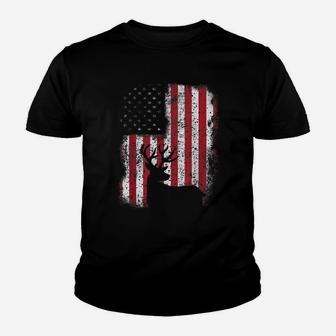 Deer Hunting Gift For Men American Flag Youth T-shirt | Crazezy