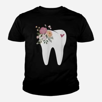 Dentist Dental Assistant Oral Hygienist Tooth Flower Youth T-shirt | Crazezy
