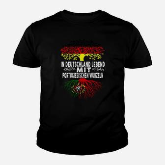 Deutsch-Portugiesisches Wurzeldesign Kinder Tshirt, Schwarzes Tee für Stolze Abstammung - Seseable
