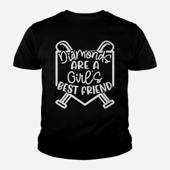 Diamonds Are A Girls Best Friend Baseball Softball Mom Cute Youth T-shirt | Crazezy UK