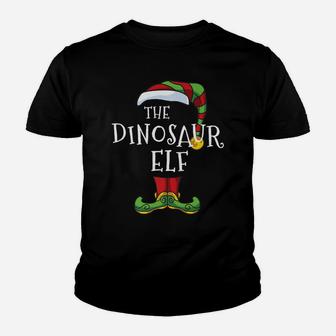 Dinosaur Elf Family Matching Christmas Group Funny Pajama Youth T-shirt | Crazezy