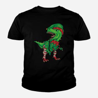 Dinosaur In Elf Costume Christmas Shirt | Gnome T-Rex Gift Youth T-shirt | Crazezy
