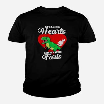 Dinosaurs Stealing Hearts And Blasting Farts Valentines Day Youth T-shirt - Monsterry