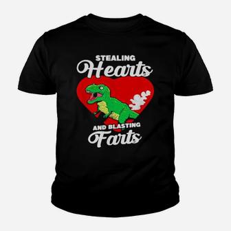 Dinosaurs Stealing Hearts And Blasting Farts Valentines Day Youth T-shirt - Monsterry UK