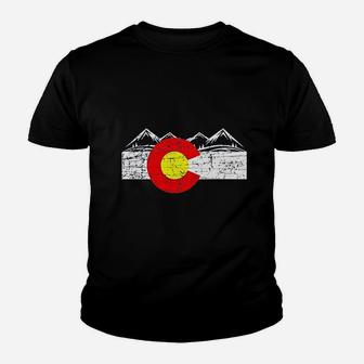 Distressed Colorado Flag Rocky Mountains Youth T-shirt | Crazezy