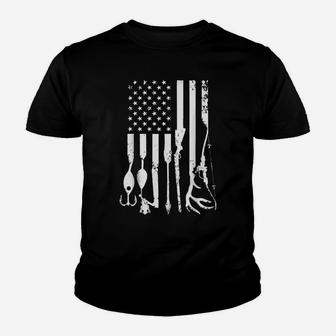 Distressed Hunting And Fishing Gear Flag America Us Youth T-shirt | Crazezy