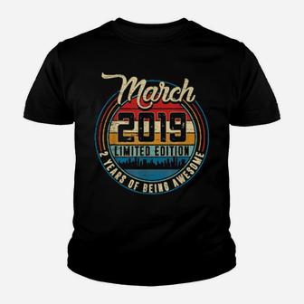 Distressed Retro March 2019 2Nd Birthday 2 Yrs Old Youth T-shirt - Monsterry