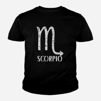 Distressed Scorpio Sign Fitted Youth T-shirt | Crazezy