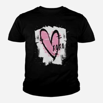 Distressed Xoxo Pink Heart Youth T-shirt - Monsterry