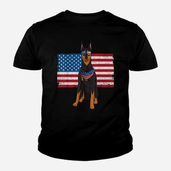 Doberman Dad & Mom American Flag 4Th Of July Usa Funny Dog Youth T-shirt | Crazezy