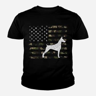 Doberman Dog Dad Mom Camouflage Usa Flag Youth T-shirt | Crazezy