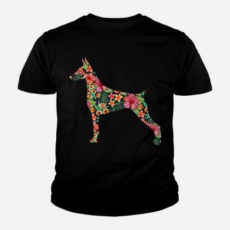 Doberman Flower Funny Dog Silhouette Floral Gifts Women Men Youth T-shirt | Crazezy UK