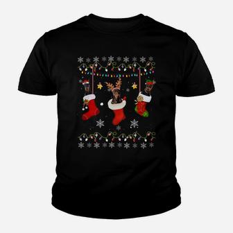 Doberman Pinscher Christmas Socks Lights Gift Dog Lover Xmas Youth T-shirt | Crazezy