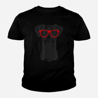 Doberman Pinscher In Red Glasses Nerd Dog T Shirt Youth T-shirt | Crazezy