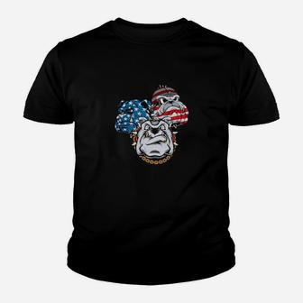Dog 4Th Of July Gift Bulldog Dog With Us Flag Background Dog Father Youth T-shirt - Monsterry