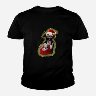 Dog American Pitbull Terrier Baby Dog Sititng In The Santa Boot Puppy Pet Youth T-shirt - Monsterry