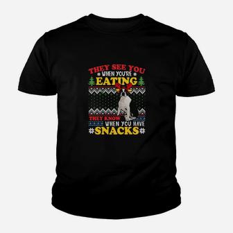 Dog Boston Terrier Ugly Xmas They See You Re Eating Paws Dogs Youth T-shirt - Monsterry DE