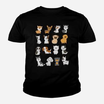Dog Breeds Pattern Dogs Owner Lover Animal Rescue Puppies Youth T-shirt | Crazezy