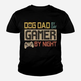 Dog Dad By Day Gamer By Night Vintage Youth T-shirt | Crazezy