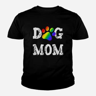 Dog Mom Dog Lover Rainbow Puppy Paw Youth T-shirt | Crazezy AU